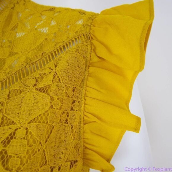 NEW Altar'd State mustard yellow lace dress with ruffle neck , L - Picture 10 of 14